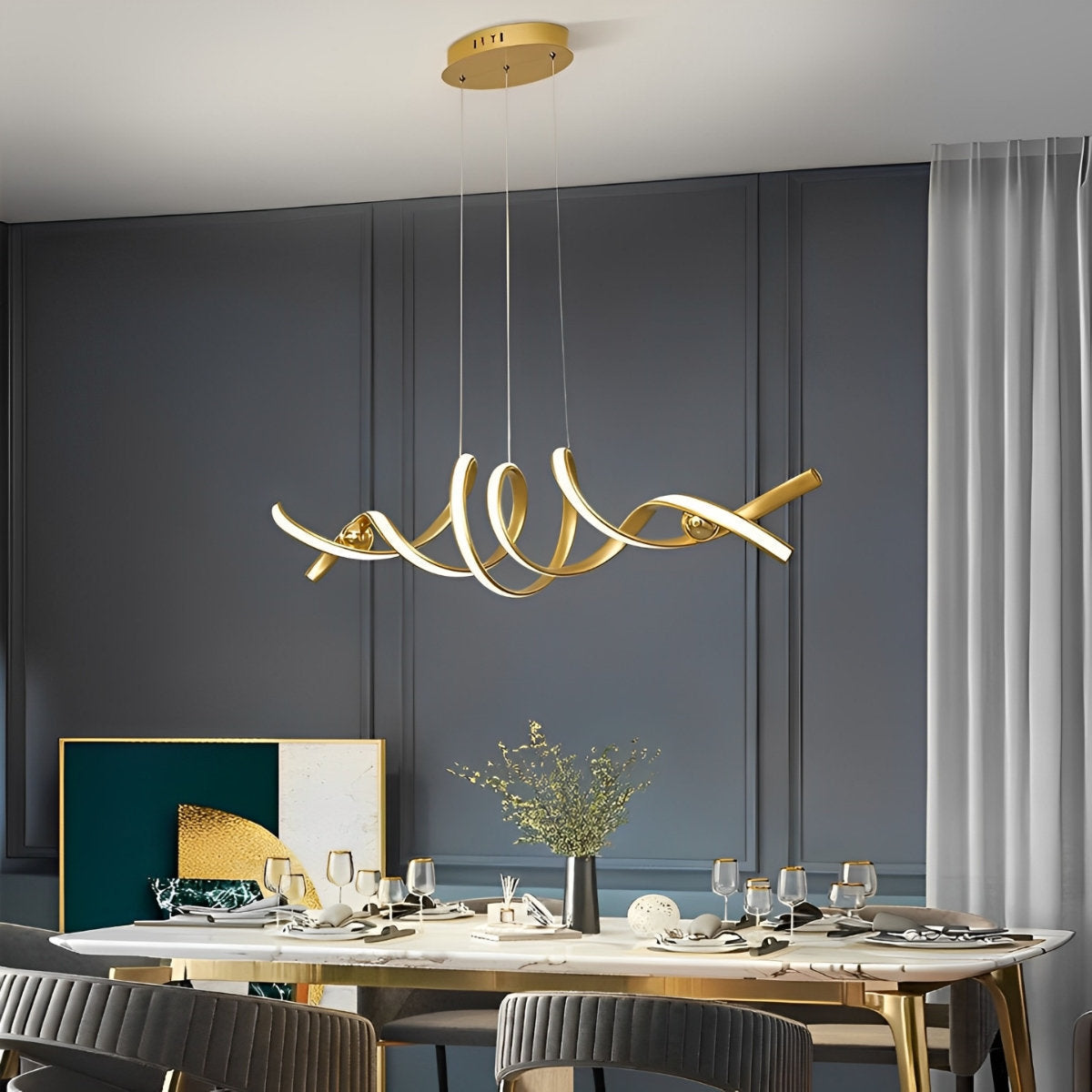 Minimalist Wave Strip Twisted Creative Stepless Dimming LED Chandelier Light Pendant Lamp