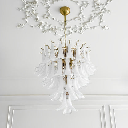 White Luxury Glass Feather Chandelier Light