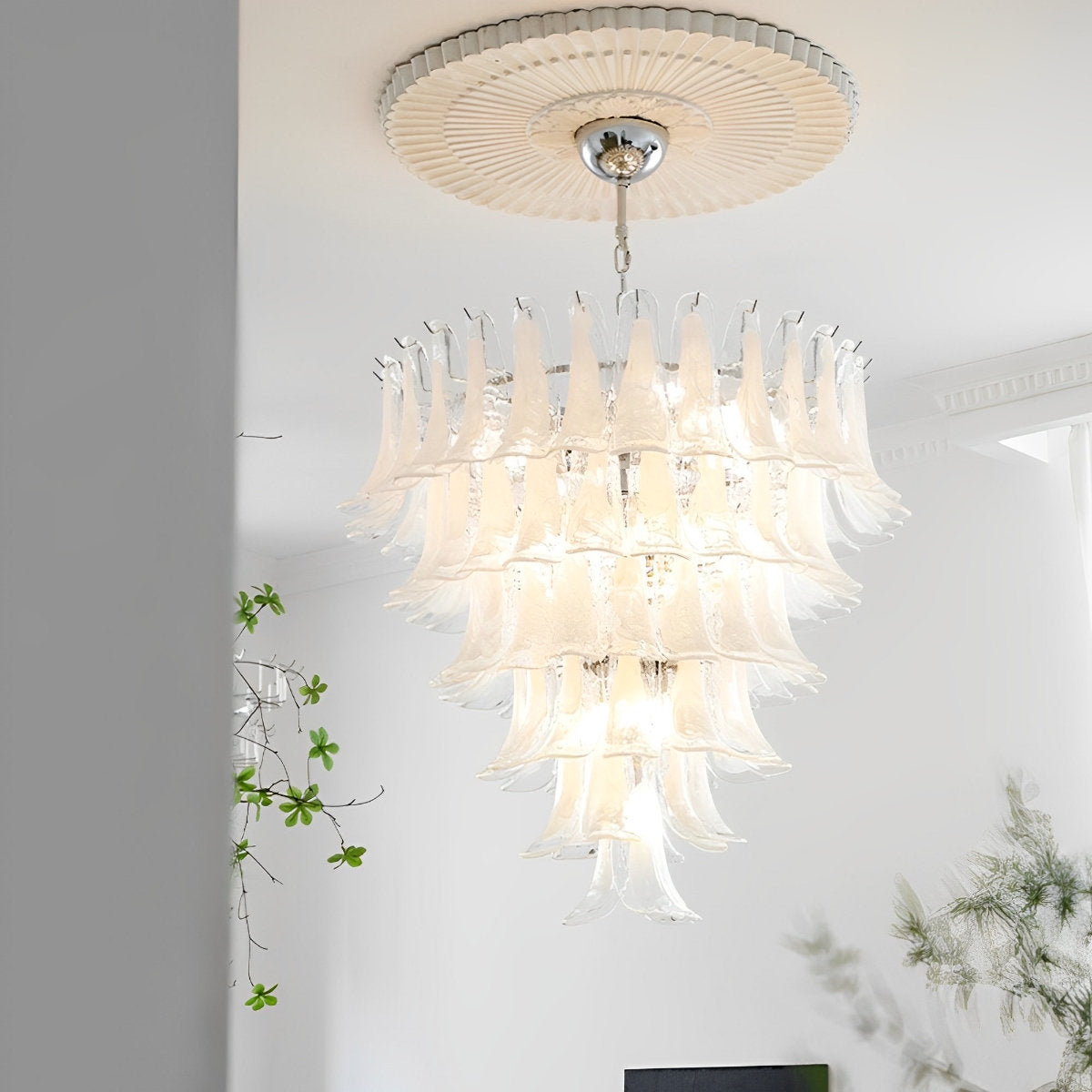 White Luxury Glass Feather Chandelier Light