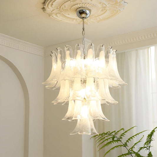 White Luxury Glass Feather Chandelier Light